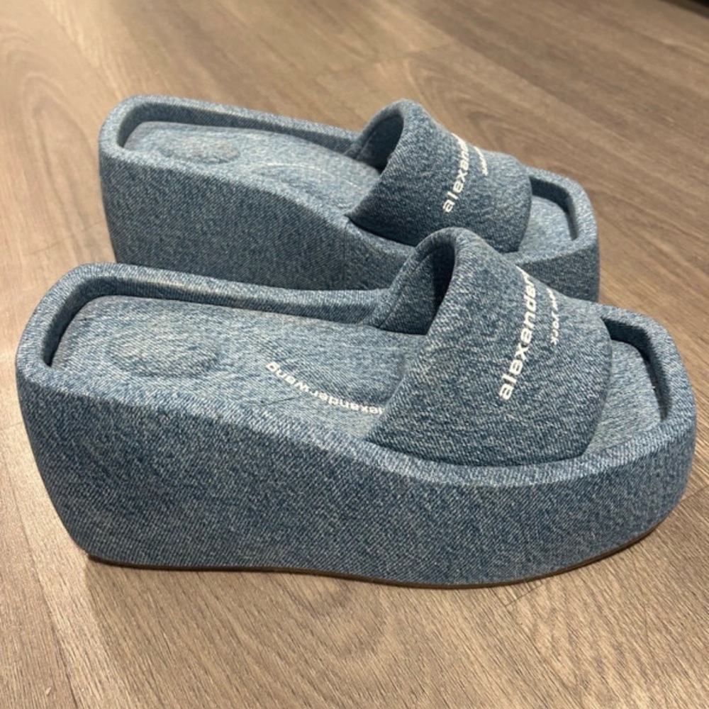 Alexander Wang Denim Blue Platform Mules - Picture 4 of 7